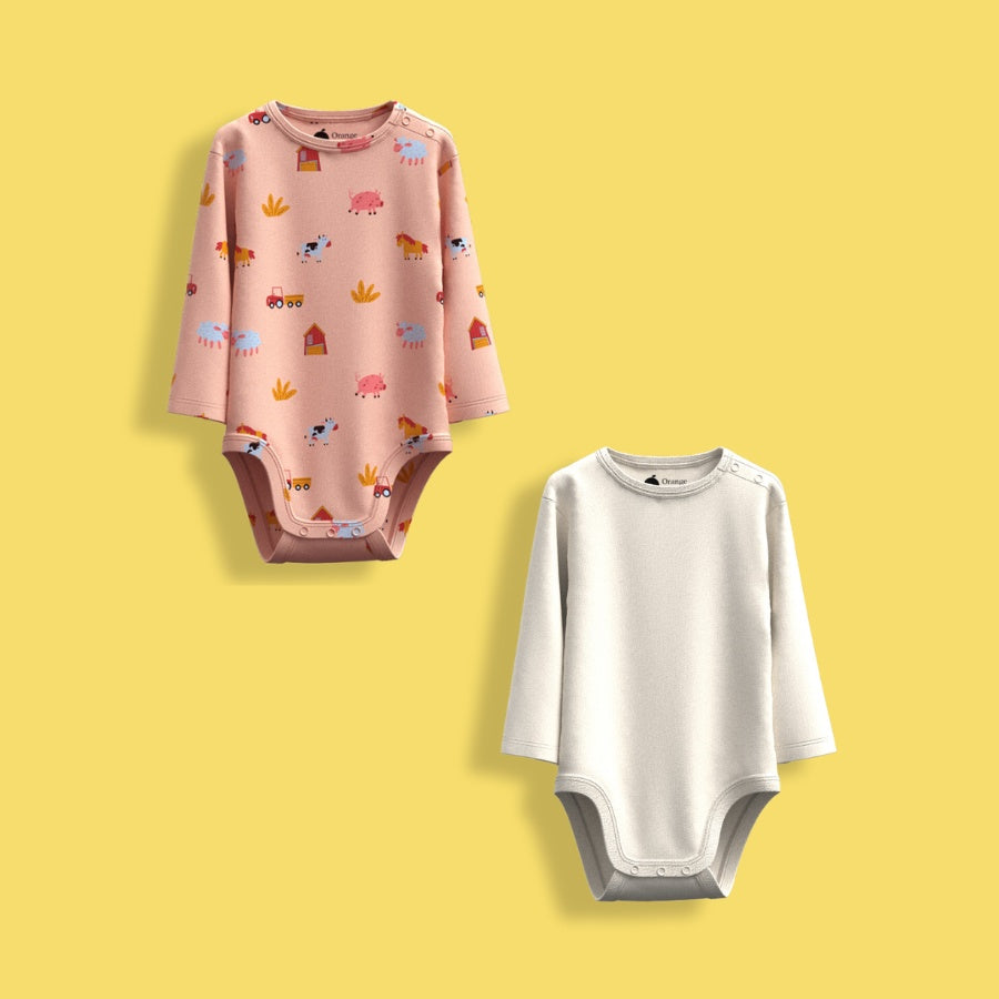 2 Pcs Full Sleeves Bodysuit | Farm, Off White
